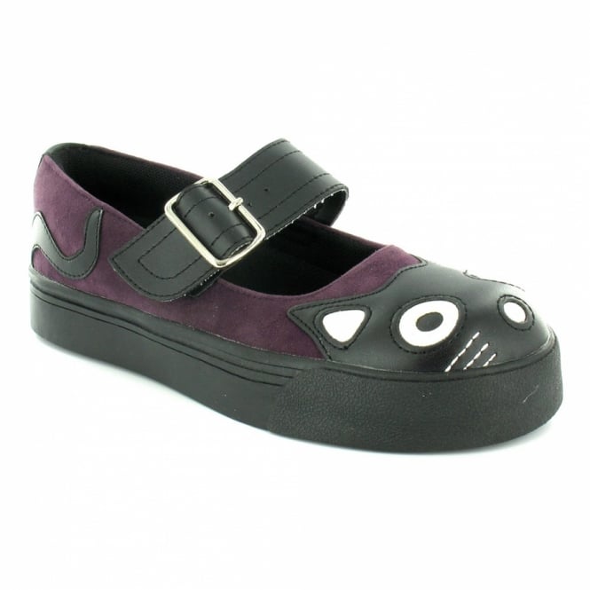 TUK TUK A7870L Kitty Womens Flat Faux Suede Mary-Jane Shoes - Purple, Black + White