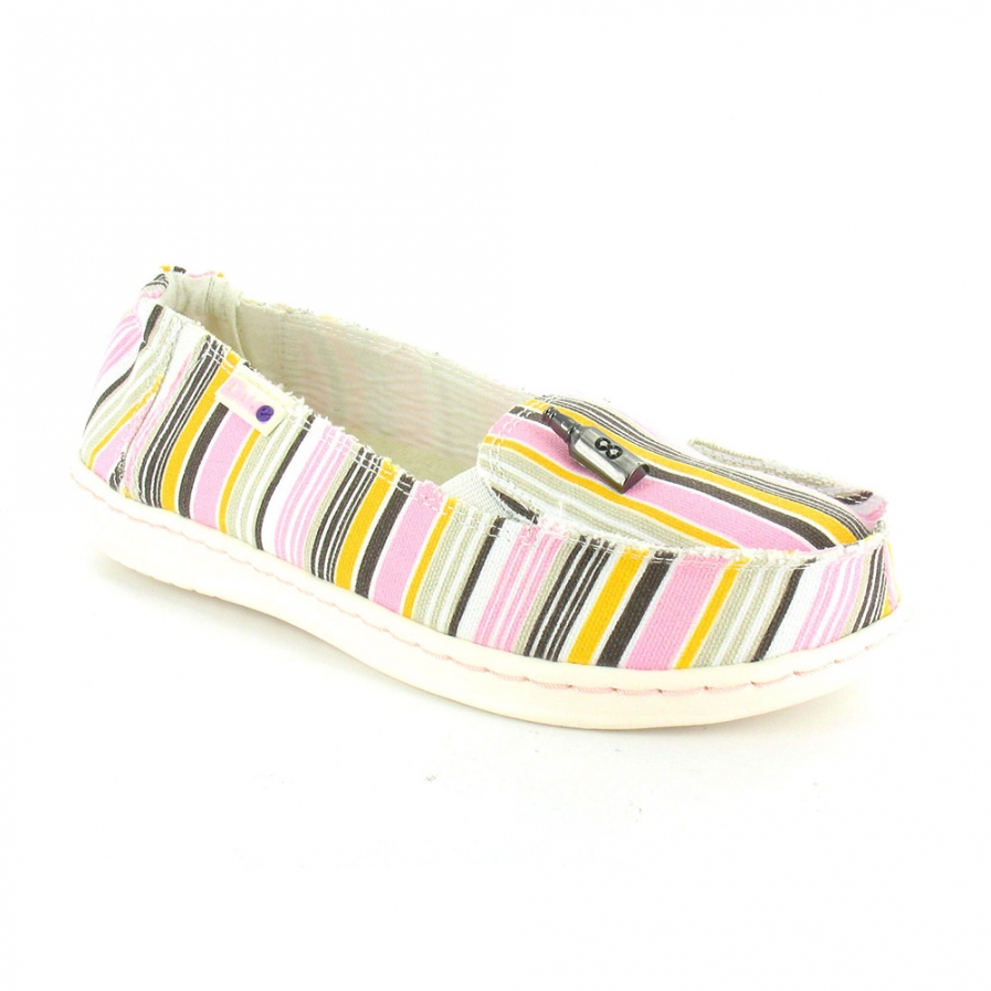 Hey Dude Lady Womens Canvas Striped Slip On Shoes White Chocolate Bown Pink Casual Shoes 2179